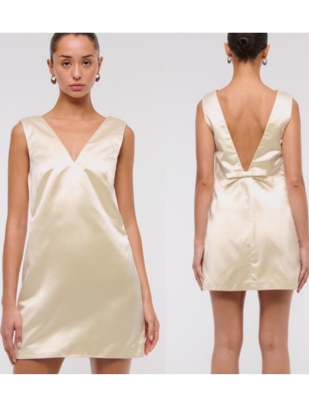 NWT Abercrombie & Fitch Satin V-Neck Mini Dress in Champagne